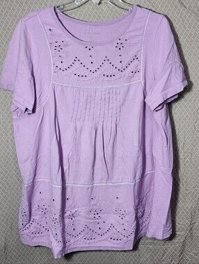 Woman Within Embroidered Eyelet Pintucked Tunic Lilac Women's 18/20 Used